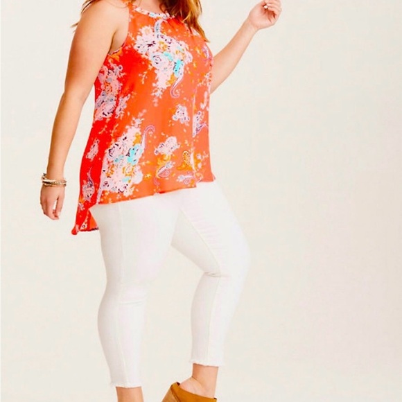 torrid Tops - Torrid Floral Orange Sleeveless‎ Top high low
